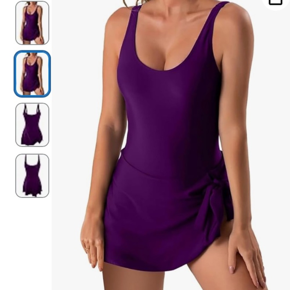 2/$30 Eomenie Purple Women's One Piece Swimsuit with skirt size Large - Picture 3 of 7